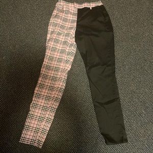 hot topic pink and black plaid split leg chain pants, size small